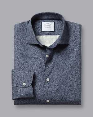 Made with Liberty Fabric Leaf Print Semi-Cutaway Collar Shirt in Indigo Blue
