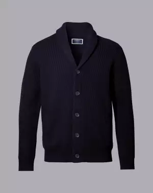 Charles Tyrwhitt Merino Shawl Neck Chunky Cardigan in Navy