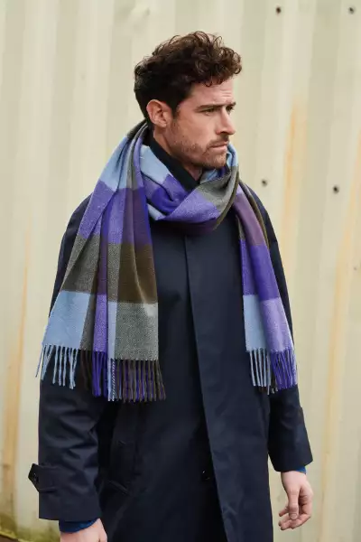 JOSHUA ELLIS Block check purple cashmere stole, &pound;395