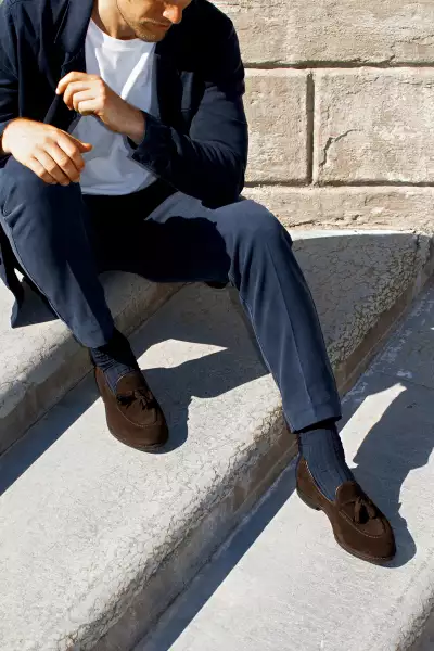 MYRQVIST M&ouml;lle Dark Brown Suede apron fronted tassel loafer, &pound;189