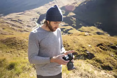 Meander Grey long sleeve Weekender T-shirt, &pound;79; lambswool Beanie in blue, &pound;30