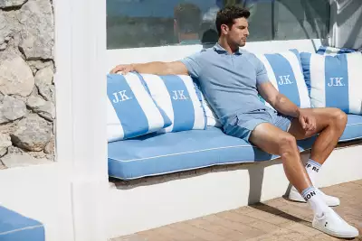 Ron Dorff cotton silk polo with piping (&pound;170), tennis shorts with piping (&pound;135), sports socks (&pound;35) and urban tennis shoe (&pound;155).
