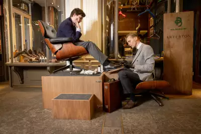 A person having his shoes polished A person having his shoes polished