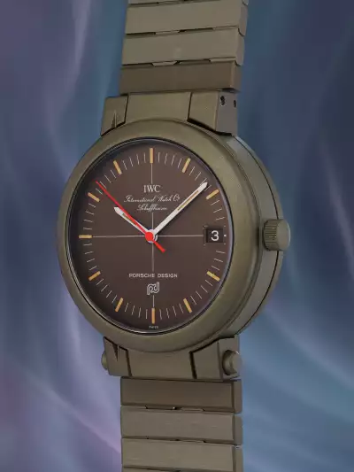 IWC x PORSCHE DESIGN &ldquo;Survival&rdquo; wristwatch with military-green PVD-coated aluminium case