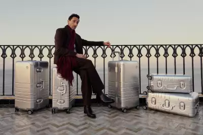 Adrian Brody with Monos&rsquo; Aluminum Collection luggage