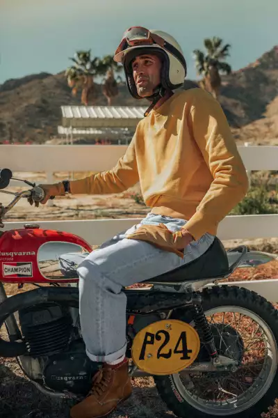 &SONS McQueen Sunracer Sweatshirt Yellow, &pound;110; McQueen Bonner Jean Light Blue Wash, &pound;220; andsons.co.uk
