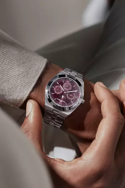 Vacheron Constantin Overseas Perpetual Calendar Ultra-Thin in white gold with burgundy dial, &pound;106,000, vacheron-constantin.com