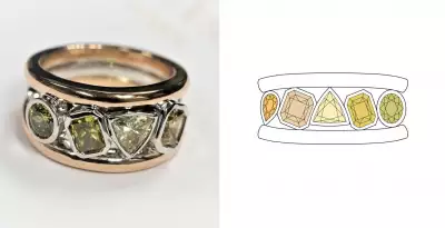 A one-of-a-kind cocktail ring &ndash; autumnal gems were framed in warm rose gold, with white-gold collets adding a subtle touch of contrast and refinement.