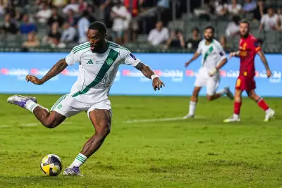 Al Ahli Saudi's Ivan Toney takes a shot during the Saudi Super Cup semi finals soccer match between Al Ahli Saudi and Al Qadisiyah at the Hong Kong Stadium in Hong Kong, Wednesday, Aug. 20, 2025. (AP Photo/Chan Long Hei)