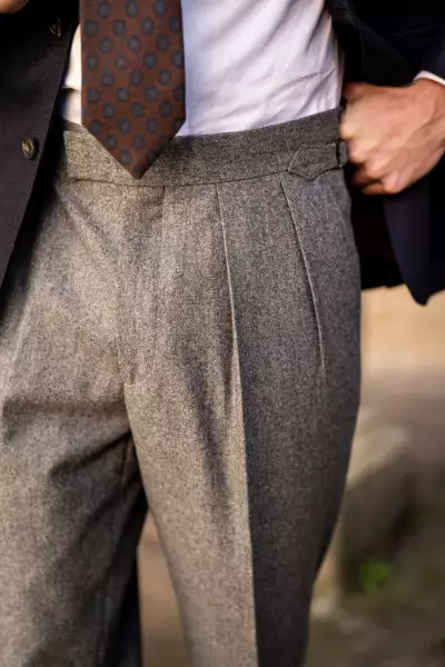 Kit Blake Grant Mid Grey Wool Flannel Trousers Kit Blake Grant Mid Grey Wool Flannel Trousers