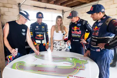 Mad Mike, Patrick Friesacher, Emelia Hartford, Scott Speed and Andrew Carlson prepare at Red Bull 4 Car Monte in Houston, TX Mad Mike, Patrick Friesacher, Emelia Hartford, Scott Speed and Andrew Carlson prepare at Red Bull 4 Car Monte in Houston, TX