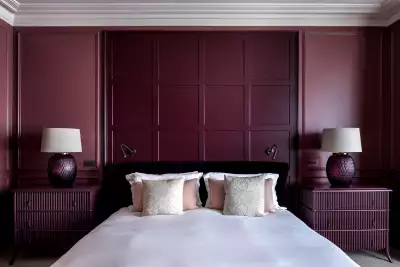 Mia Karlsson&rsquo;s confident colour application across walls and furniture creates a calm cocoon to frame the bed.