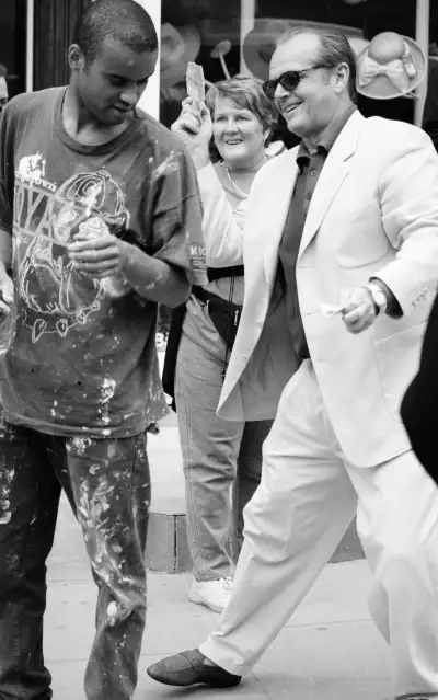 Jack Nicholson, January 2008: “Then, with a flourish, he signed his name in white paint across the builder’s back.” Jack Nicholson, January 2008: “Then, with a flourish, he signed his name in white paint across the builder’s back.”