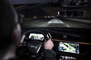 The new Audi e-tron Sportback 55 Quattro's digital matrix LED headlights