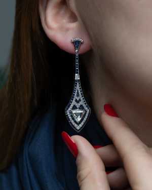 A pair of sapphire and diamond Art Deco-style ear pendants estimate £4,000-£6,000