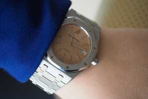 Audemars Piguet Royal Oak Jumbo “Jubilee Edition” with salmon-pink dial, ref. 14802ST.OO.0944ST.02