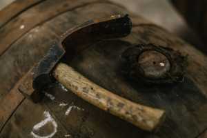 Whisky barrel and tool at Glen Moray