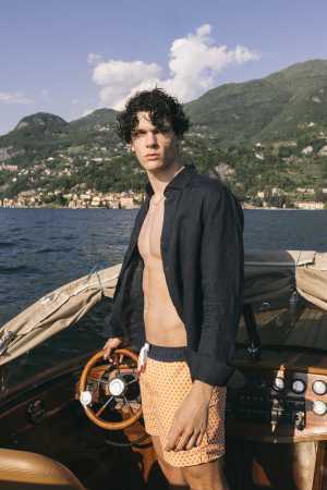 Pater et Filius ‘Orange Conch’ beach shorts