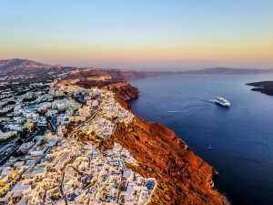 Cruise ship off the coast of Santorini Cruise ship off the coast of Santorini