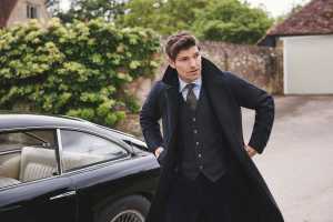 Oliver Brown Unstructured Eaton jacket, £375; Raglan sleeve overcoat, £795; Tattersall shirt in Winterbourne check, £125; waistcoat in fine merino wool, £145; tie in wool, £98; handkerchief in cotton and silk, £49; oliverbrownlondon.com