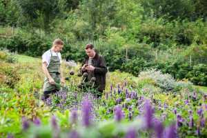 Tommy Banks, right, in his two-acre kitchen garden at The Black Swan at Oldstead.