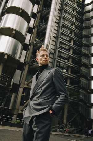 Model wearing Grey Flannel suit Model wearing Grey Flannel suit