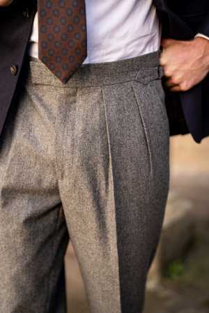 Kit Blake Grant Mid Grey Wool Flannel Trousers
