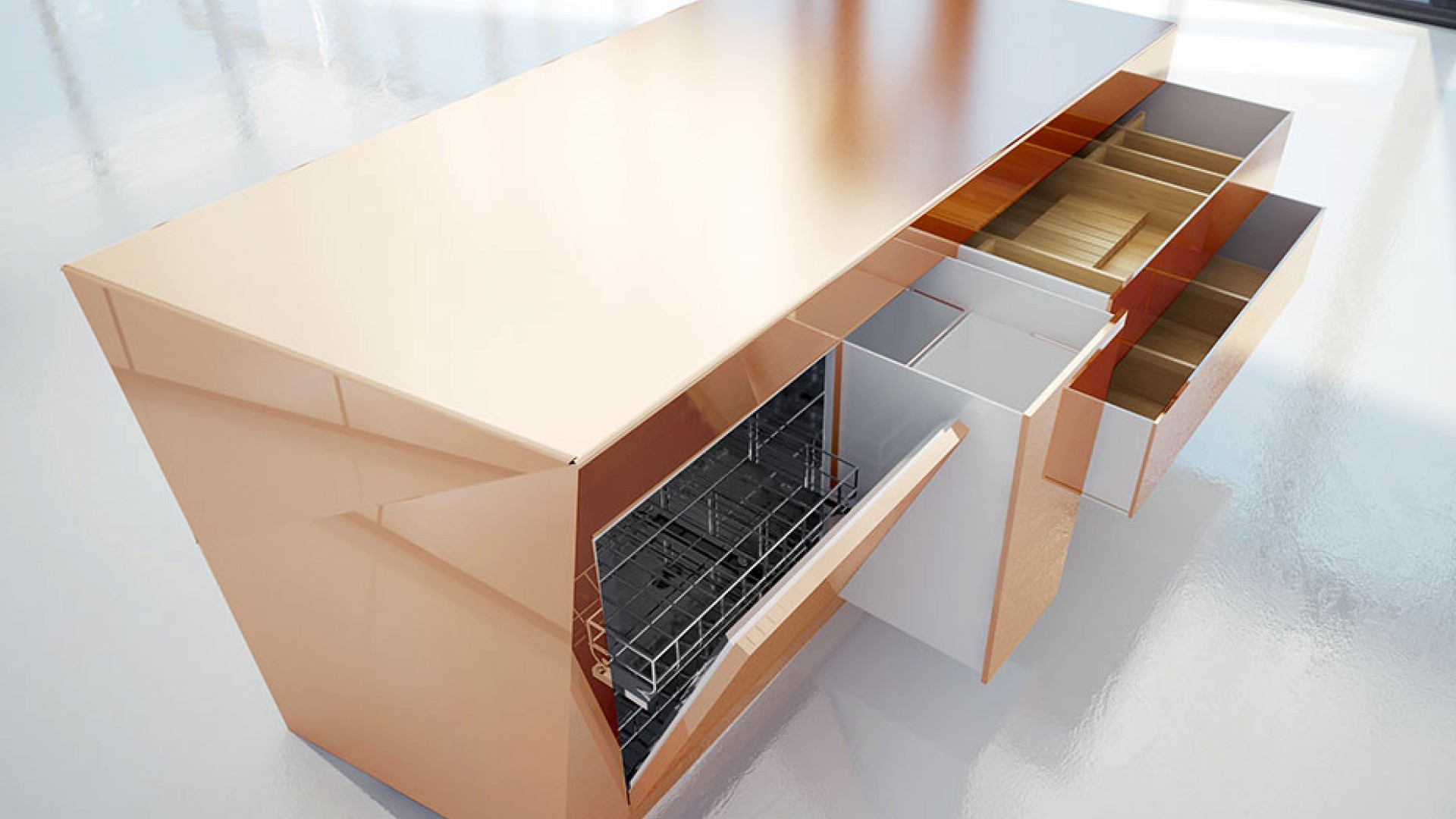 Update your kitchen with a copper island from Design Haus Liberty