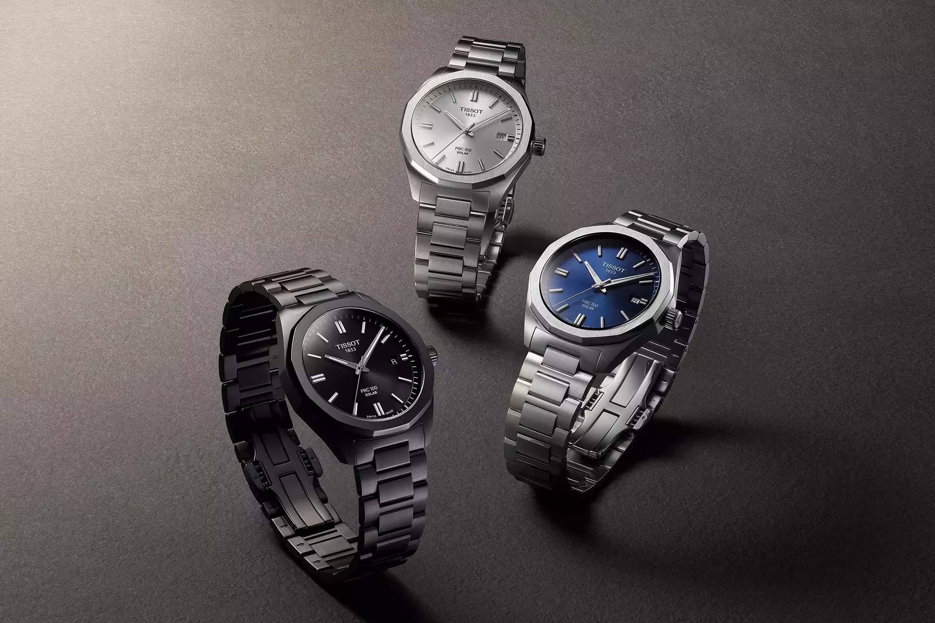 Tissot PRC 100 ブルー文字盤 TISSOT PRC 100 Solar Quartz 39 MM Blue Dial SS Men's Watch