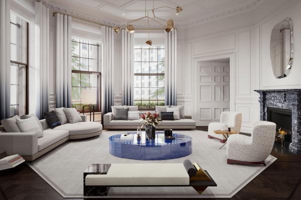 A living room inside a luxury apartment at The Old War Office