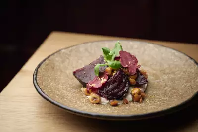 Rotisserie beetroot salad with burrata and hazelnuts