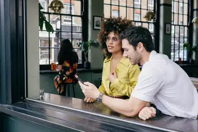 Woman and man at a restaurant