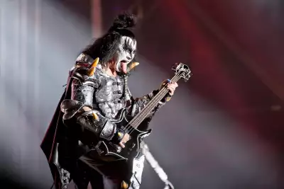 The American rock band Kiss performs a live concert at the Swedish music festival Sweden Rock Festival 2013. Here vocalist and singer Gene Simmons is seen live on stage.