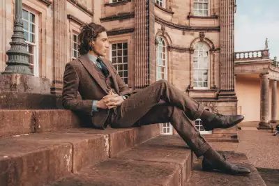 Model wearing Walker Slater tweed suit
