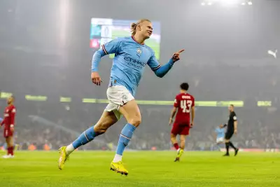 Manchester City forward Erling Haaland (9) scores and celebrates 1-0 during the English League Cup, EFL 4th Round Carabao Cup, football match between Manchester City and Liverpool on December 22, 2022 at the Etihad Stadium in Manchester, England - Photo I