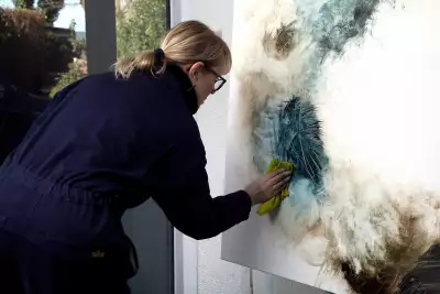 Artist Gina Parr creating artwork for Glen Scotia Elements of Campbeltown Collection Release Number One Air A