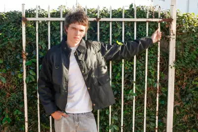 Model wearing Patina wax jacket