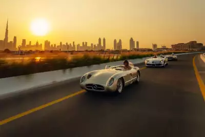 Triple threat: The Mercedes-Benz 300 SLR leads the SLR McLaren Stirling Moss, with the 190 SL racing version at the rear.