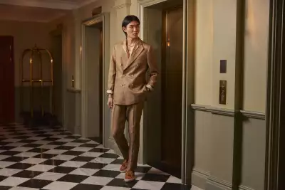 Model wears Frescobol Carioca suit