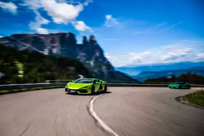 Lamborghinis driving through the Dolomites