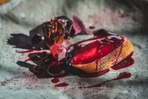 Sladesdown Duck blackcurrant and sweetcorn with beetroot-ragu and whey
