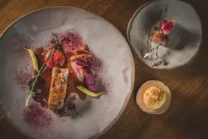 Sladesdown Guinea Hen sweetcorn beetroot and blackberry