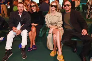 Joel Edgerton, Christine Centenera, Rosie Huntington-Whiteley and Jason Statham at the Burberry show
