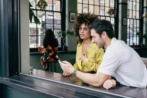 Woman and man at a restaurant