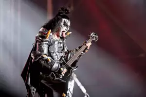 The American rock band Kiss performs a live concert at the Swedish music festival Sweden Rock Festival 2013. Here vocalist and singer Gene Simmons is seen live on stage.