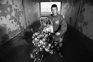 Liam Gallagher, Oasis on Vespa GS, Brighton, 2009 - Lawrence Watson, Print Matters Liam Gallagher, Oasis on Vespa GS, Brighton, 2009 - Lawrence Watson, Print Matters