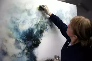 Artist Gina Parr creating artwork for Glen Scotia Elements of Campbeltown Collection Release Number One Air A Artist Gina Parr creating artwork for Glen Scotia Elements of Campbeltown Collection Release Number One Air A