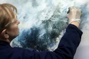 Artist Gina Parr creating artwork for Glen Scotia Elements of Campbeltown Collection Release Number One Air A Artist Gina Parr creating artwork for Glen Scotia Elements of Campbeltown Collection Release Number One Air A