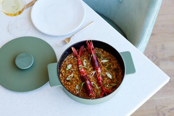 Carabinero prawns with orzo bisque at Joia