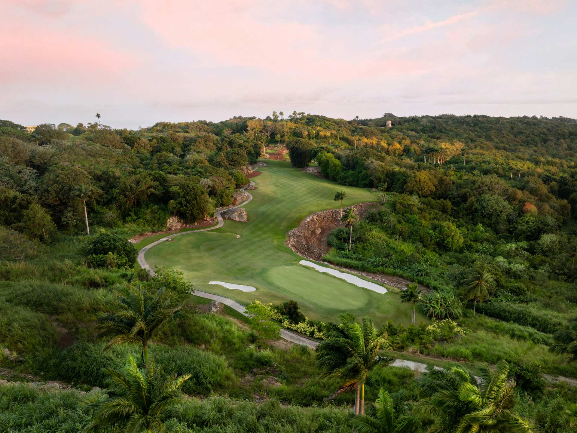 The signature 13th hole at Apes Hill Barbados golf course